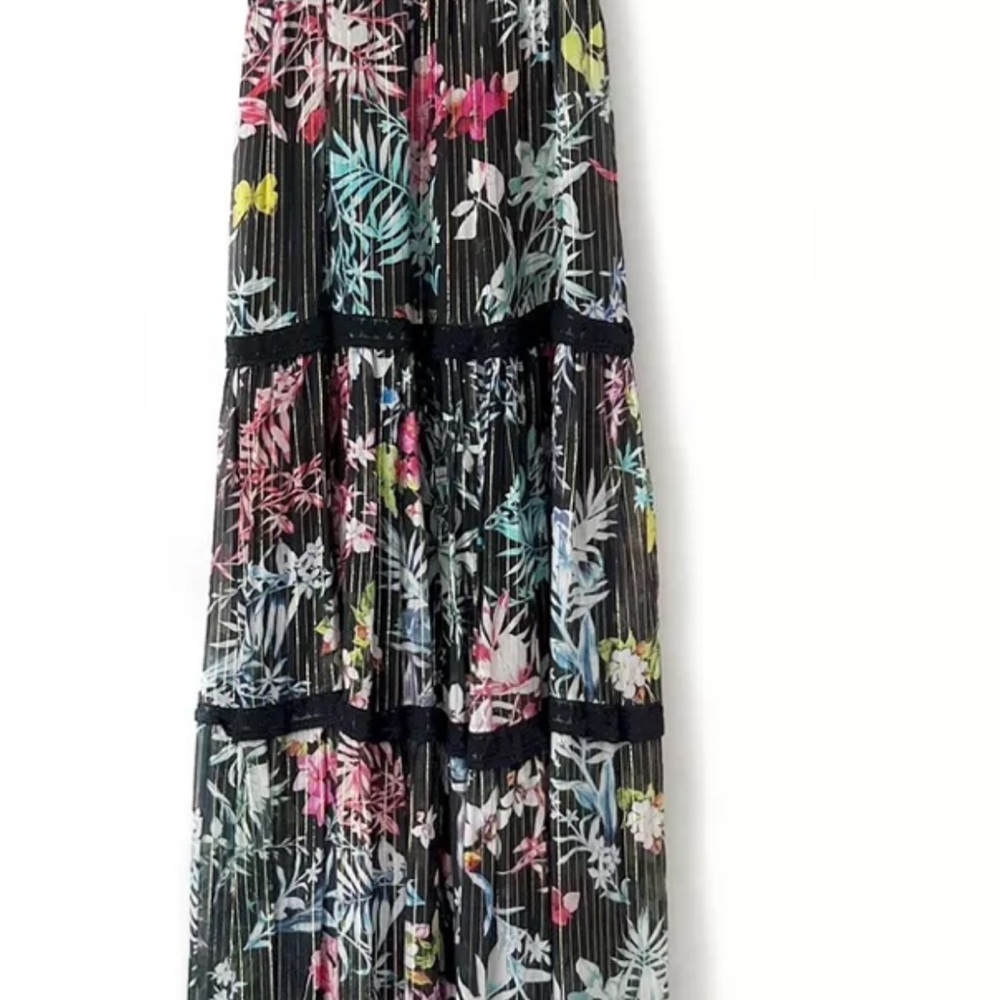 ROCOCO SAND Moonlight Floral Metallic Maxi Tiered Dress Sz small. - Picture 2 of 8